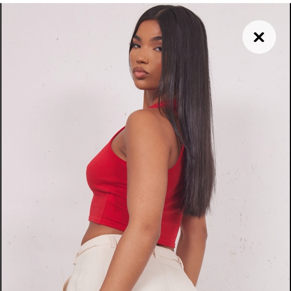 Red Basic Jersey Racerback Crop Top - RED - Picture 3 of 8